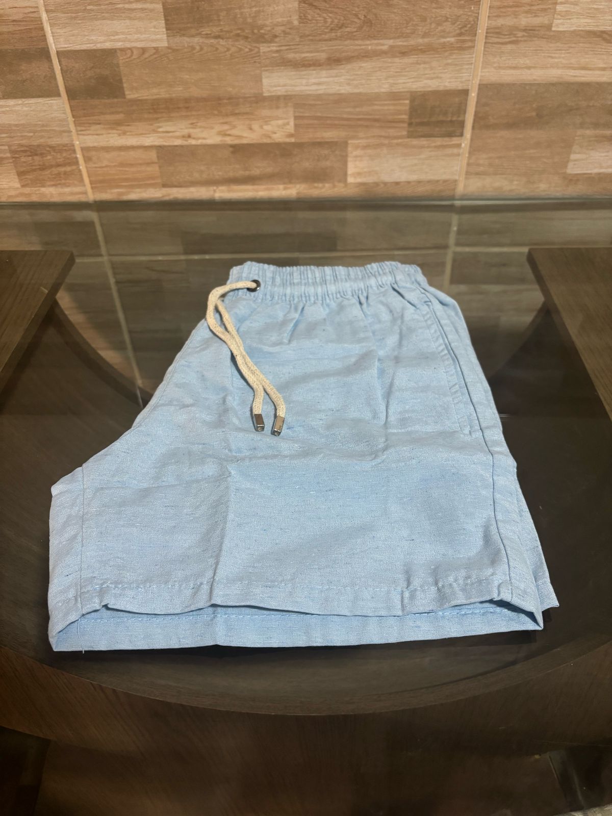 Bermuda de linho gold azul bebê M